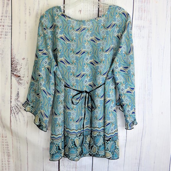 Blue Aqua Paisley Print Tunic Blouse by Nicola....325 - Picture 2 of 9